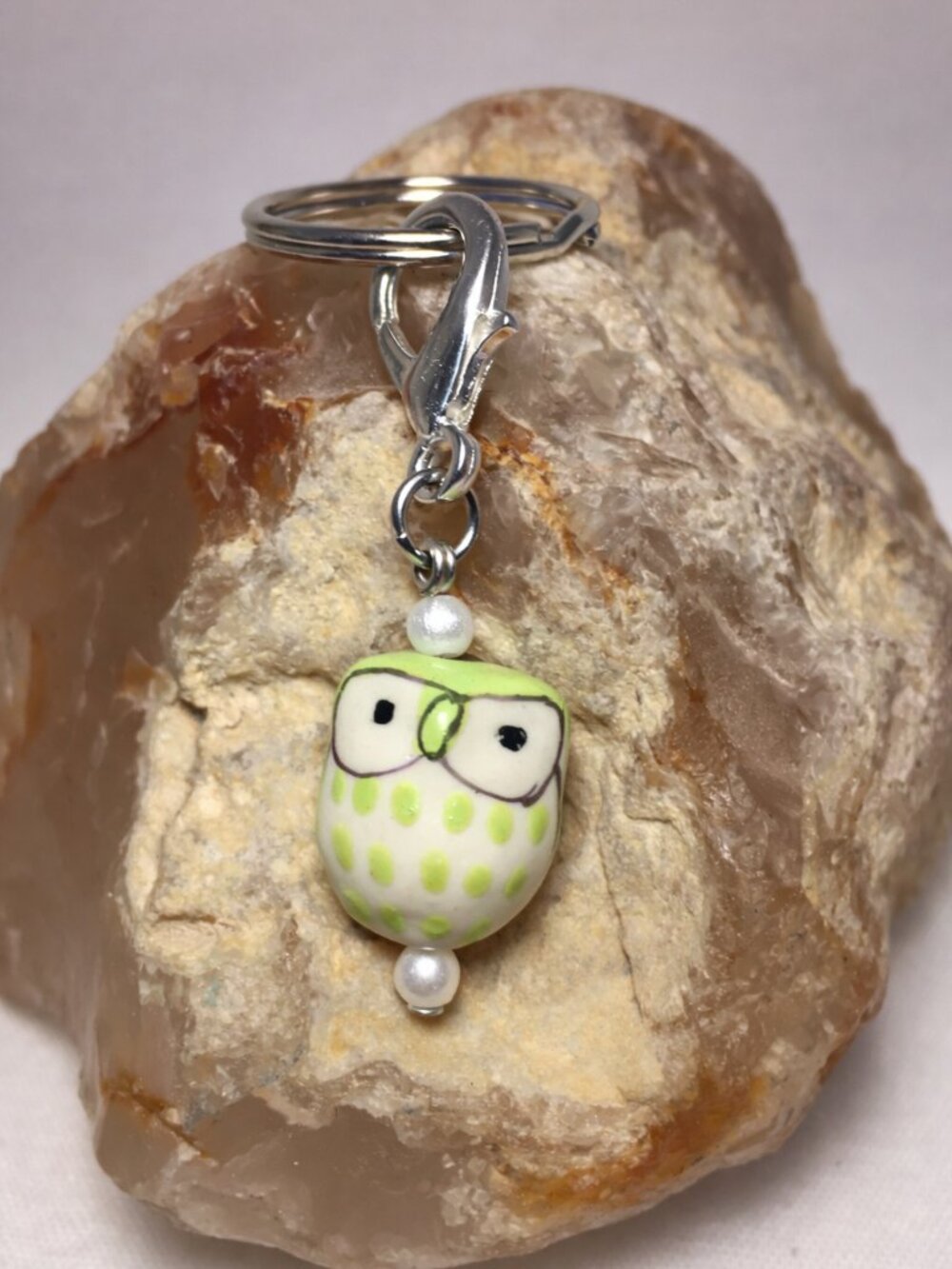 Handmade Ceramic Owl Keychain Clip Charm